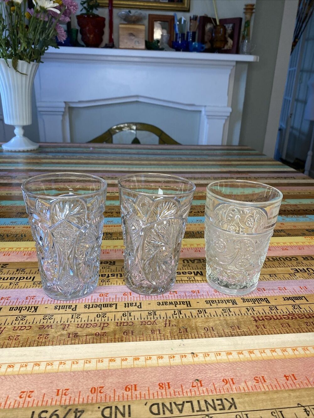 Vintage Starburst Pattern Clear Heavy Juice Glass Oatmeal Glasses 3 MCM 1960s